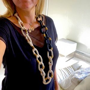 Leather and canvas long necklace ring
